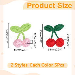 10個 2スタイル ポリエステル クロシェ チェリー  DIY 裁縫装飾品  ミックスカラー  55~58x53~55x17.5~20mm  5個/スタイル&nbsp;DIY-WR0004-92