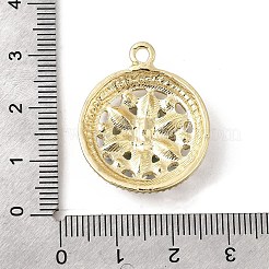 合金ラインストーンペンダント  ラックめっき  花付きフラットラウンド  ゴールドカラー  ミックスカラー  29x23.5x5.5mm  穴：2.4mm&nbsp;FIND-H055-09G