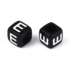 初期のアクリル水平穴ビーズ  キューブ  ブラック  文字e  6x6x6mm  穴：3.5mm  3330個/ 500g&nbsp;OACR-ZX006-35E