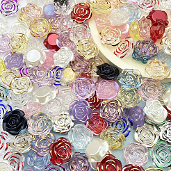 100 個のプラスチックビーズ  花  ゴールドライン入り  ミックスカラー  19~19.5x8~8.5mm  穴：1.6mm&nbsp;KY-PA0001-07
