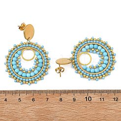 304 Stainless Steel with Glass Seed Beads Stud Earrings&nbsp;EJEW-MZ00761-01