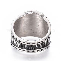 304ステンレススチールワイドバンドリング  ポーカー  アンティークシルバー  サイズ7~12  17~22mm&nbsp;RJEW-D073-11-AS
