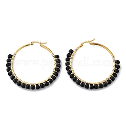 Beaded Hoop Earrings&nbsp;X-EJEW-JE03830-04