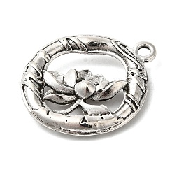 合金のチベット風チャーム  蓮のフラットラウンド  アンティークシルバー  26x23x3mm  穴：2mm&nbsp;FIND-Z059-08AS-01