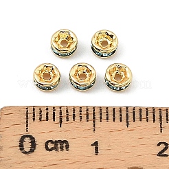真鍮製A級ラインストーンスペーサービーズ  黄金メッキ  ロンデル  ニッケルフリー  アクアマリン  4x2mm  穴：0.8mm&nbsp;RSB034NF-13G