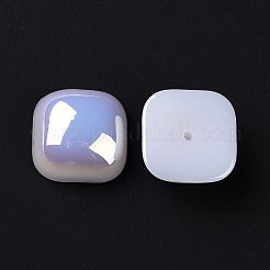 ABSプラスチック模造パール  ABカラーメッキ  正方形  ホワイト  14x14x6.5mm  穴：1.4mm&nbsp;FIND-A013-13B