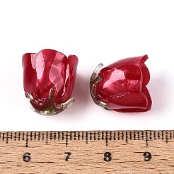 熱収縮アクリルビーズキャップ  花バラ  クリムゾン  14~15.5x13~15x13~15mm  穴：0.9~1.2mm&nbsp;OACR-N155-05