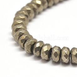 多面カットロンデル天然キャルコパイライトビーズ連売り  8x5mm  穴：1mm  約79個/連  15.7インチ&nbsp;G-I126-11-8x5mm