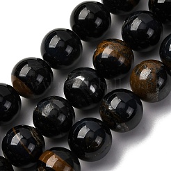 天然ブルータイガーの染め鉄ビーズ連売り  ラウンド  12~12.5mm  穴：0.8mm  約33個/連  15.55~15.94''（39.5~40.5センチメートル）&nbsp;G-G286-A02-12mm