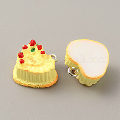 不透明樹脂ペンダント  プラチナトーンの鉄ループ付き  模造食品  ハートストロベリーケーキチャーム  シャンパンイエロー  16x15.5x9mm  穴：1.8mm&nbsp;LS-RESI-CJC0020-12A