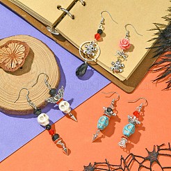 ゴシック スカル & ローズ 合成ターコイズ イヤリング 作成キット  ミックスカラー  6~20x1~18mm&nbsp;DIY-YW0009-96