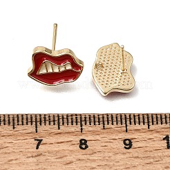 Brass with Red Enamel Stud Earring Findings&nbsp;KK-CBA36F9-02G