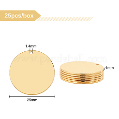 真鍮チャーム  空白タグのスタンプ  フラットラウンド  18KGP本金メッキ  25x1mm  穴：1.4mm  25個/箱&nbsp;KK-BC0006-82G