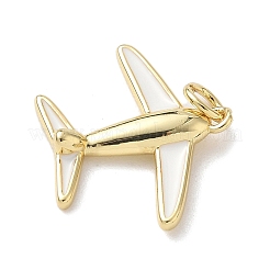 真鍮製エナメルペンダント  飛行機チャーム  ラックめっき  カドミウムフリー＆鉛フリー  長持ちメッキ  18KGP本金メッキ  ホワイト  17.5x20x3.5mm  穴：3.5mm&nbsp;KK-B155-10G-01