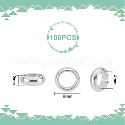304ステンレススチールスペーサービーズ  リング  ビーズコンテナ付  ステンレス鋼色  6x2mm  穴：4mm  約100個/箱&nbsp;STAS-UN0001-62P