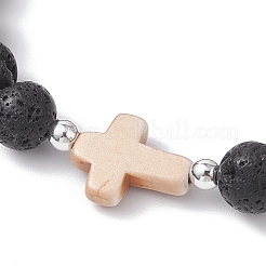 Natural Lava Rock & Synthetic Turquoise Beads Stretch Bracelets for Men Women&nbsp;BJEW-JB12226-02