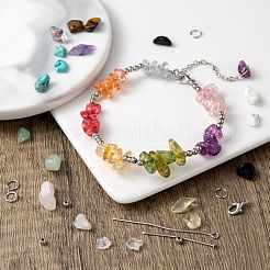 DIYジュエリーセット作りのための混合石チップビーズキット  ジェムストーンチップビーズ入り  亜鉛合金の留め金  鉄の丸カン＆ピン＆ピアスフック  CCBプラスチックビーズ  銅線と弾性糸  ジェムストーンビーズ：約150g /セット&nbsp;DIY-FS0002-23