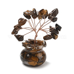 Natural Tiger Eye Chips Tree of Life Decorations&nbsp;DJEW-Z007-02P