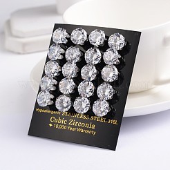 Flat Round 304 Stainless Steel Cubic Zirconia Stud Earrings&nbsp;EJEW-H306-38-5mm