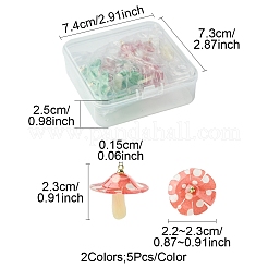 10個2色プラスチックペンダント  アクリルと金メッキの真鍮ループ付き  キノコ  ミックスカラー  23x22~23mm  穴：1.5mm  5個/カラー&nbsp;KY-FS0001-34B