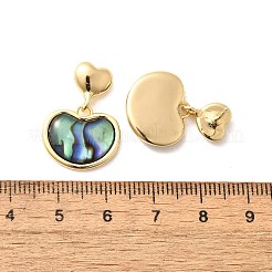 アワビ貝/パウア貝のダングルイヤリング  真鍮の金具とスターリングシルバーのピン925個付き  ハート  14KGP本金メッキ  23x16.5mm&nbsp;EJEW-L099-05G