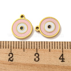 304ステンレススチールチャーム  エナメル  ナザールボンジュウのチャーム  14KGP本金メッキ  ピンク  10x8x1mm  穴：1mm&nbsp;STAS-L022-171G-01