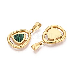 304ステンレススチールとアクリルのペンダント  トライアングルチャーム  ゴールドカラー  濃い緑  23.5x18x3mm  穴：8x3mm&nbsp;STAS-T072-83A-G