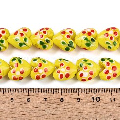 手作りランプワークビーズ連売り  花とハート  きいろ  14~15.5x15~15.5x9~10mm  穴：1.2mm  約35個/連  19.29インチ（49cm）&nbsp;LAMP-N028-02A