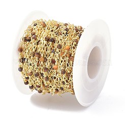 真鍮＆ナチュラルタイガーアイ手作りビーズチェーン  スプールで  長持ちメッキ  ハンダ付け  9.5x3.5mm  約10.93ヤード（10m）/ロール&nbsp;CHC-D029-15G-11