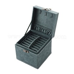 ベルベットのジュエリーボックス  ポータブルジュエリー収納ケース  合金ハンドル付き  リングイヤリングネックレス用  正方形  ダークスレートグレー  12.4x12.4x12.9cm&nbsp;VBOX-I001-01A