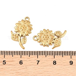 304ステンレスペンダント  葉のチャーム付きひまわり  ゴールドカラー  21x12x2mm  穴：1.2mm&nbsp;STAS-K322-01G