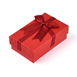 厚紙のジュエリーセットボックス  ネックレス用  リング  ピアス  外側に蝶結びのリボン、内側に白いスポンジが付いています  長方形  ミックスカラー  8x5x2.8cm&nbsp;CBOX-N014-03