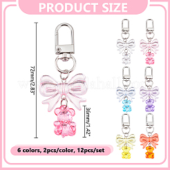 12Pcs 6 Colors Bear & Bowknot Acrylic Pendant Decorations&nbsp;HJEW-HY00176