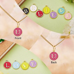 120本12色金メッキ合金チャーム  エナメル  エポチャーム  アルファベット付きフラットラウンド  文字.u  14x12x2mm  穴：1.5mm  10個/カラー&nbsp;ENAM-SZ0001-64U