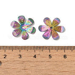 304ステンレススチールビーズキャップ  6  - 花びらの花  虹色  17.5x1.5mm  穴：1.4mm&nbsp;STAS-P363-05MC