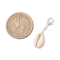 天然貝のペンダント装飾  合金製カニカン付き  銀  33.5~35.5mm&nbsp;HJEW-JM03189-01