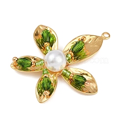 304ステンレスペンダント  アクリルビーズで  花  ゴールドカラー  オリーブドラブ  37.5x34.5x8.5mm  穴：1.5mm&nbsp;STAS-R170-05G-05