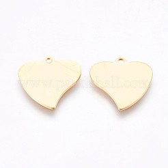 304ステンレススチール製刻印入りブランクタグペンダント  ハート  ゴールドカラー  15.5x15x0.8mm  穴：1.2mm&nbsp;STAS-P220-10G
