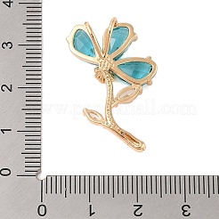 真鍮製ガラスチャーム  花  多面カット  ゴールドカラー  ターコイズ  31x19x8mm  穴：5x3mm&nbsp;KK-B100-041G-04