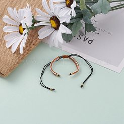 調節可能なナイロン糸編み込みブレスレット作り  金メッキ真鍮ビーズと304ステンレススチールの丸カン付き  チョコレート  4-3/8インチ（11cm）〜12-1/4インチ（31cm）&nbsp;AJEW-JB00857-05