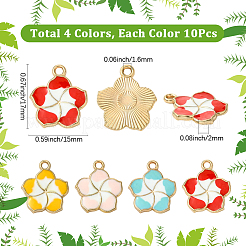 40本4色亜鉛合金エナメルペンダント  花のチャーム  ライトゴールド  ミックスカラー  17x15x2mm  穴：1.6mm  10個/カラー&nbsp;ENAM-SC0009-96