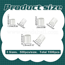 1500個 3スタイル 真鍮クリンプビーズ  カドミウムフリー＆鉛フリー  チューブ  銀  1.5~2.5x1.5~2.5mm  穴：1~2mm  500個/スタイル&nbsp;KK-LP0001-25