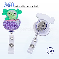 ラインストーン流砂効果アクリル & ABS プラスチックバッジリール  格納式バッジホルダー  ライラック  102mm  サボテン：52x48mm&nbsp;AJEW-SZ0002-48E