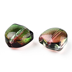 ツートンカラーのスプレー塗装された透明なガラスビーズ  チューリップの花  グリーン  9x9x5.5mm  穴：1mm&nbsp;LS-GLAA-T022-26-B01