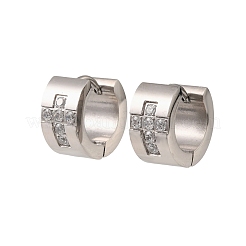 304ステンレススチール製キュービックジルコニアフープピアス（女性用）  ステンレス鋼色  13.5x7mm&nbsp;SA-CBAF36C-02C-P