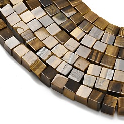 天然イエロータイガーアイビーズ連売り  グレードA  キューブ  6x6x6mm  穴：1mm  約64個/連  15.55''（39.5センチメートル）&nbsp;G-Z110-J02-6x6mm