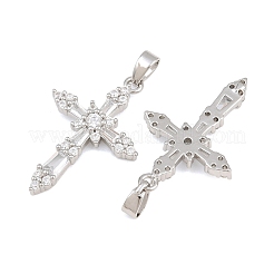 真鍮マイクロパヴェクリアキュービックジルコニアペンダント  クロスチャーム  プラチナ  25x17x3mm  穴：5x3mm&nbsp;CU-CBA9AB3-16P
