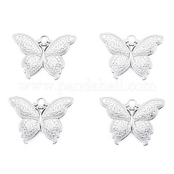 変色しない201ステンレススチールペンダント  蝶  ステンレス鋼色  19x25x2mm  穴：2.5mm&nbsp;STAS-N098-227P