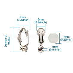 イヤリングパーツの真鍮製クリップ  プラスチック製のイヤークリップパッド付き  プラチナ  19x6x9mm  穴：1mm  30個/セット&nbsp;DIY-TA0002-19P
