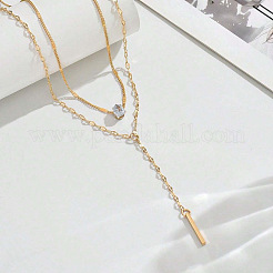 合金クリスタルラインストーン長方形ペンダント二重層ネックレス（女性用）  ゴールドカラー  15.75インチ（40cm）&nbsp;FS-WG231E4-01